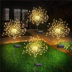 4 Pack Solar Firework Lights, Solar Garden Lights 120 Led, Waterproof Stake